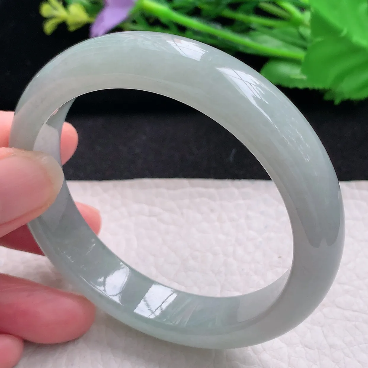 z自然光57.5*13.2*8.2平安镯 翡翠a货玉手镯冰润宽边珠宝玉手环