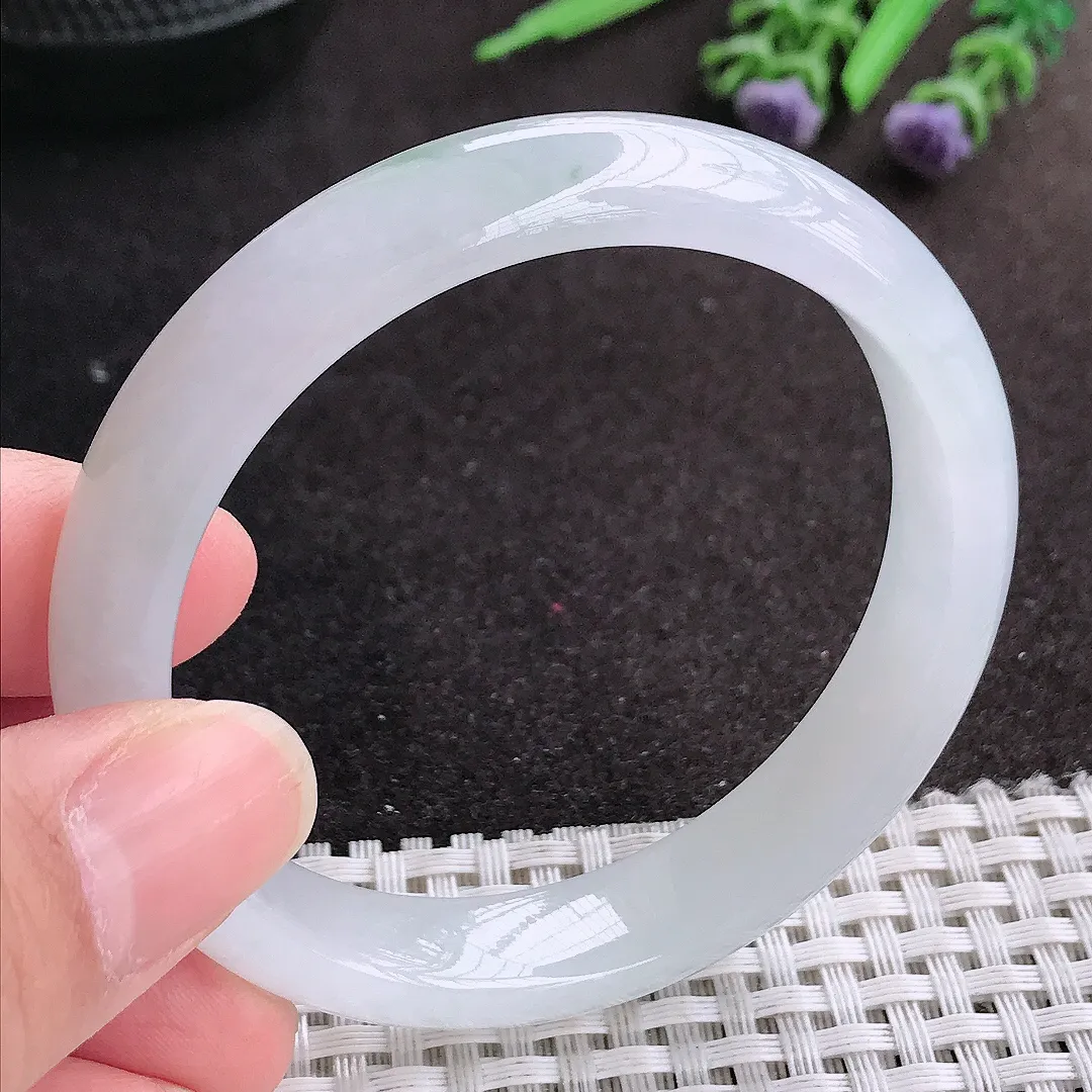 天然A货翡翠55/11.7/7.2老坑冰润起胶飘花手镯宽边玉镯