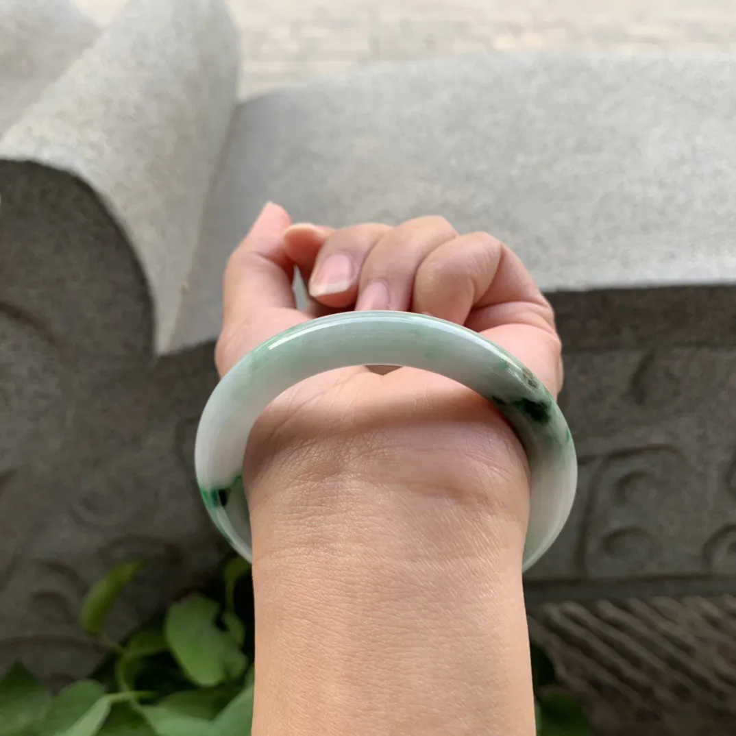 圈口 54.2-8.4【飘绿圆条手镯】圆条54 55可戴