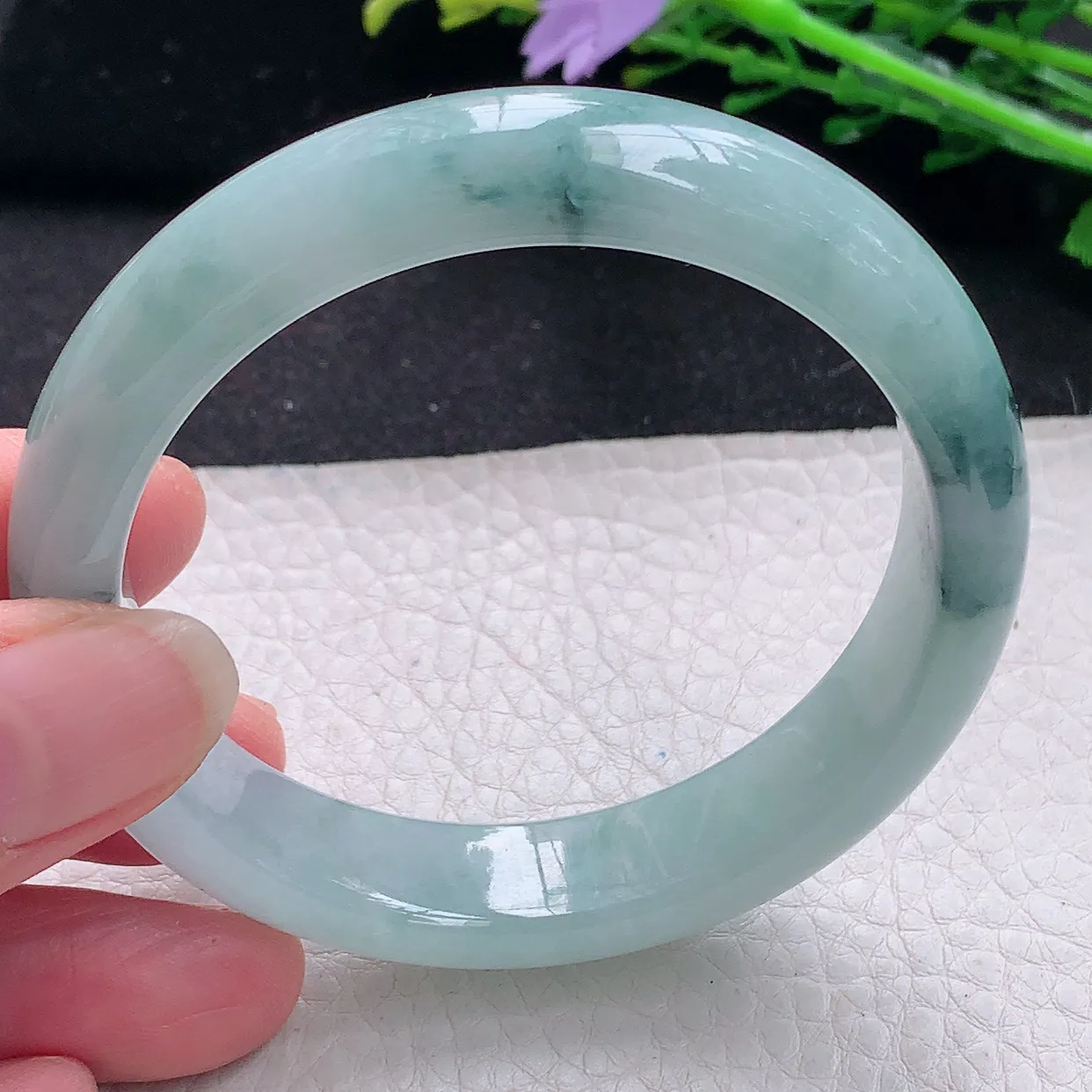 xx自然光56*12.8*7.8平安镯 翡翠a货玉手镯冰飘花宽边珠宝玉手环