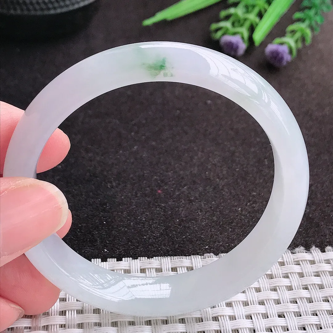 天然A货翡翠55/11.7/7.2老坑冰润起胶飘花手镯宽边玉镯