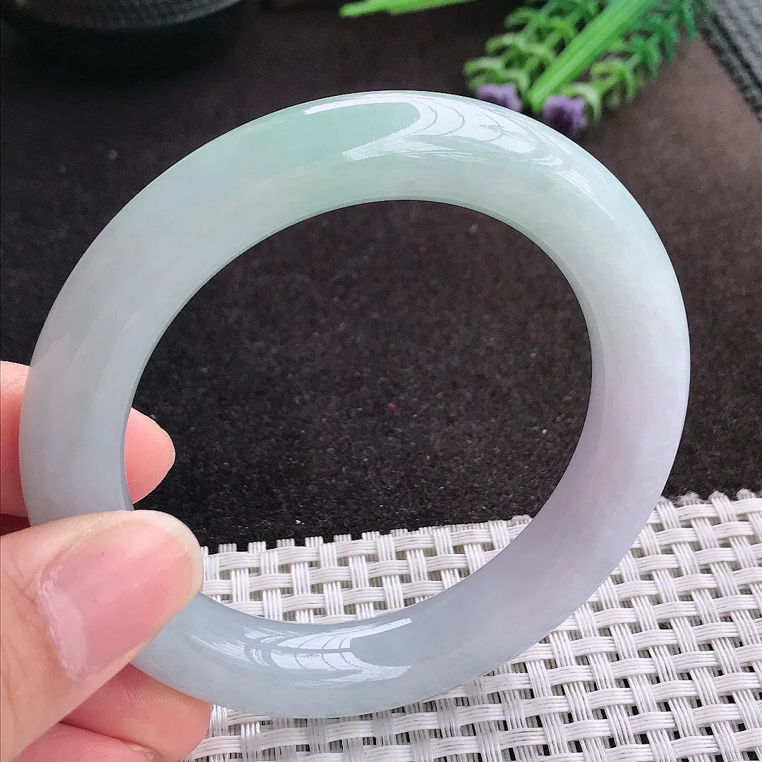 天然A货翡翠56/11.9/11.1老坑秀气温润冰晴圆条手镯玉镯