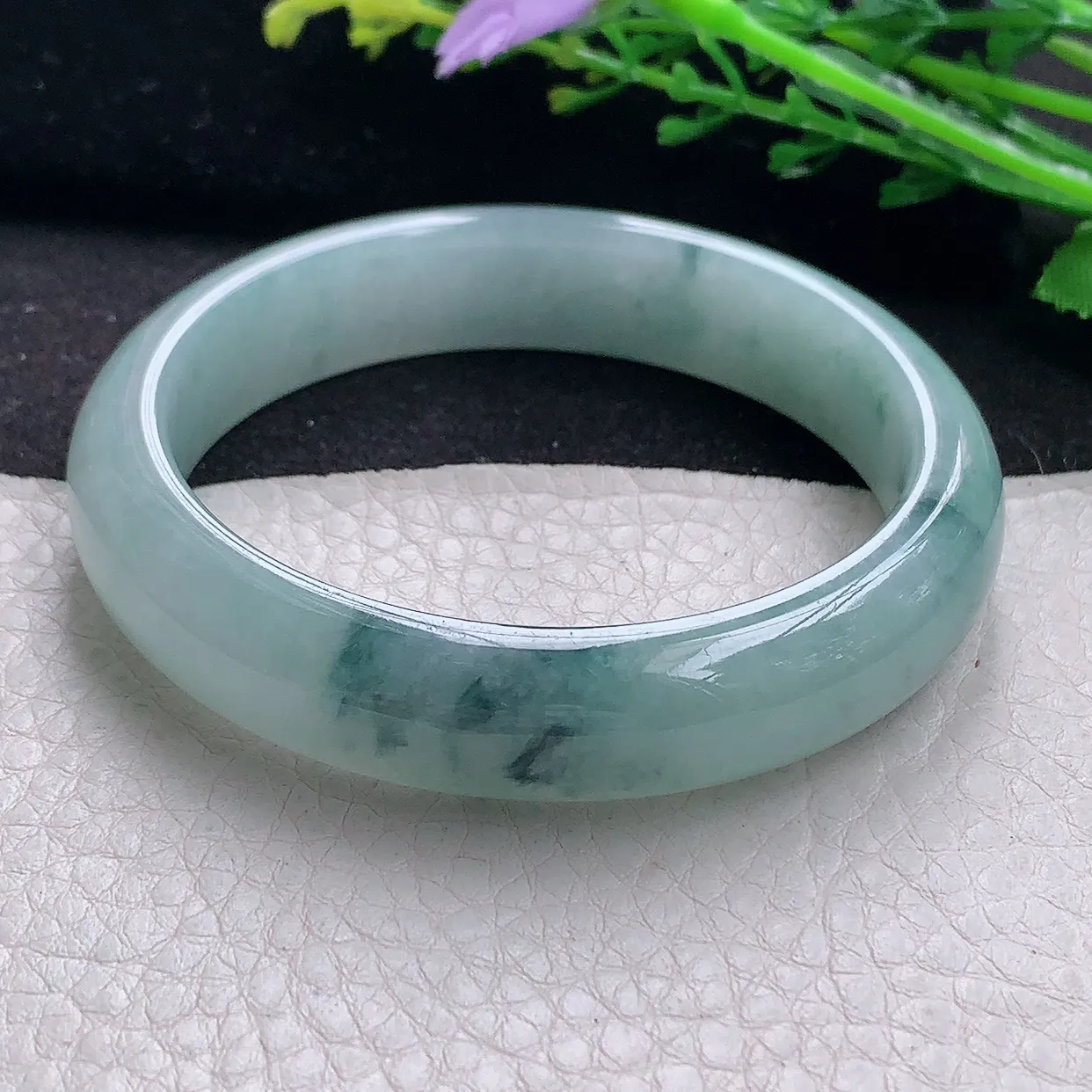 xx自然光56*12.8*7.8平安镯 翡翠a货玉手镯冰飘花宽边珠宝玉手环