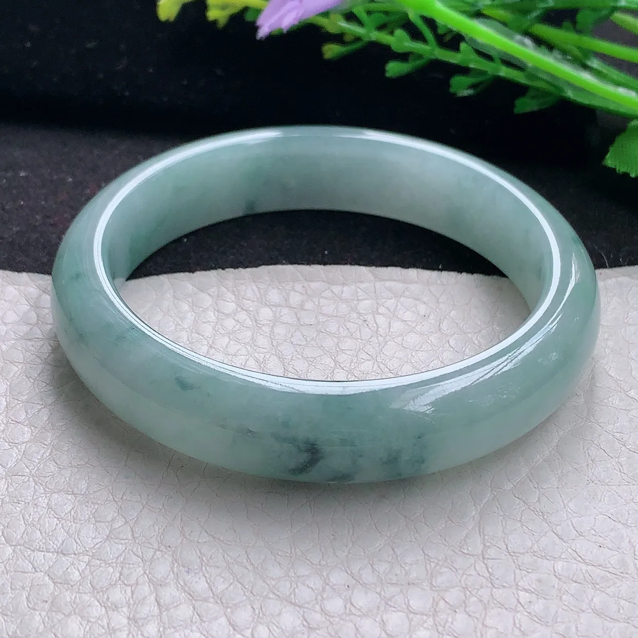 xx自然光56*12.8*7.8平安镯 翡翠a货玉手镯冰飘花宽边珠宝玉手环