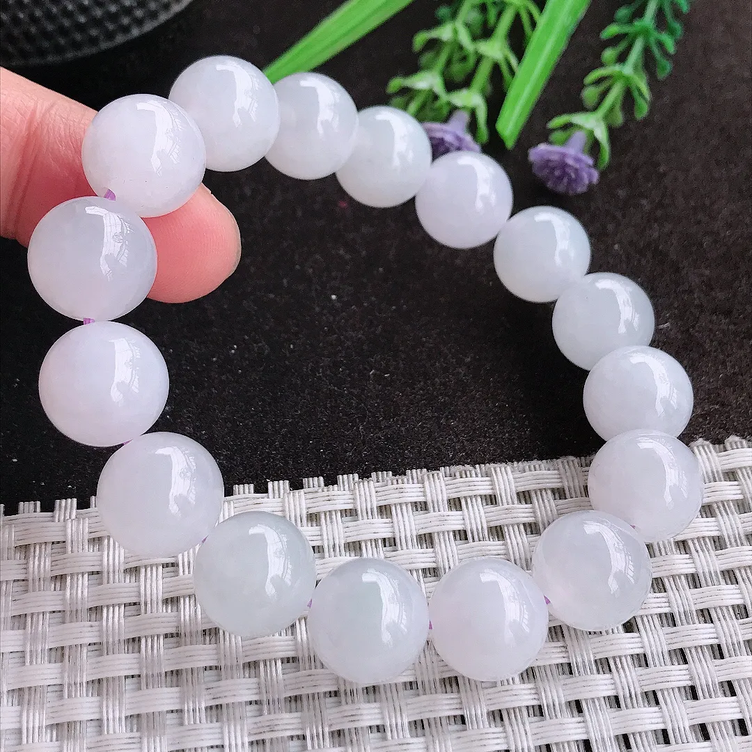 天然A货翡翠12.6/16颗老坑冰润水灵月光白玉珠手链圆珠手串