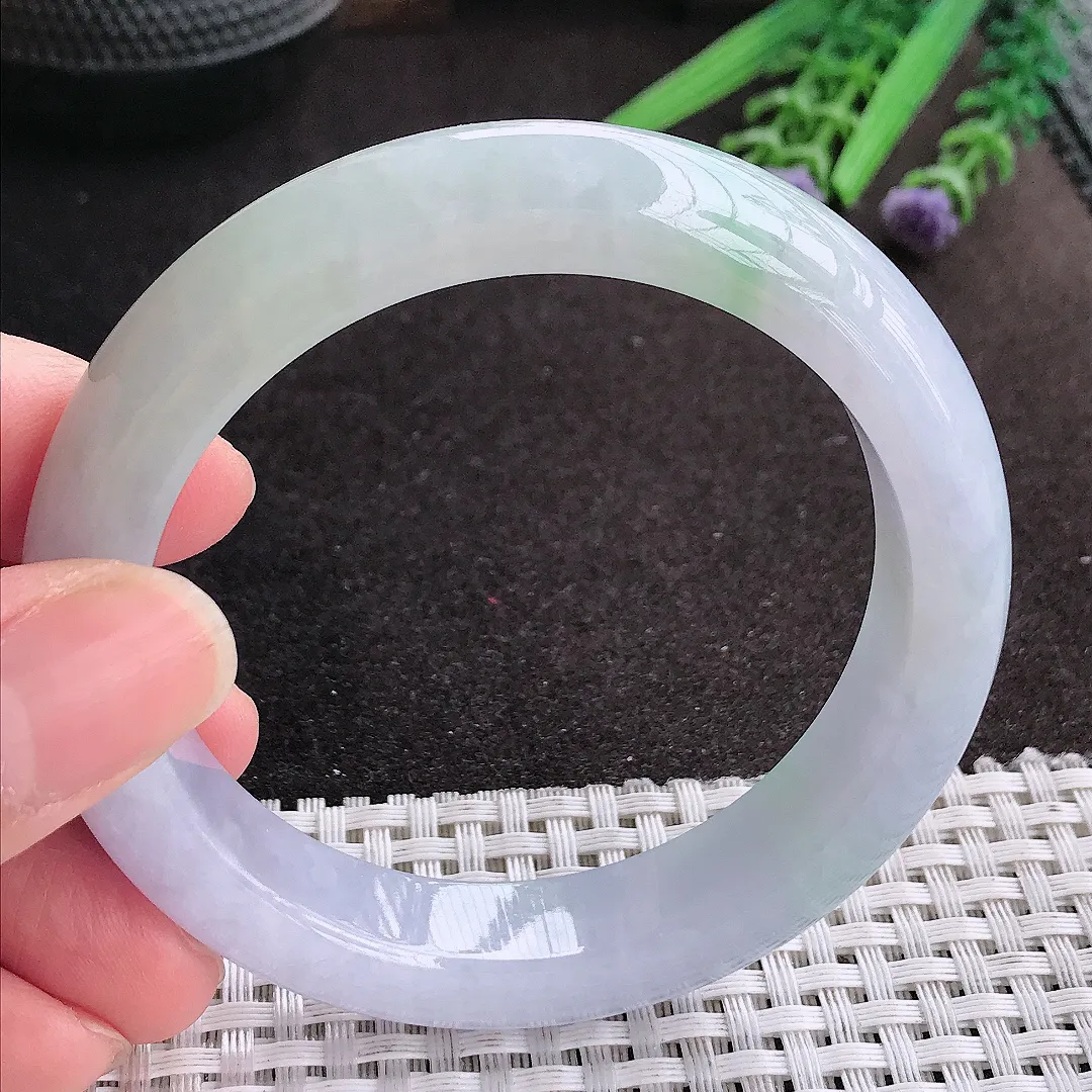 天然A货翡翠56.5/12.5/9.3老坑冰润起胶紫罗兰手镯宽边玉镯