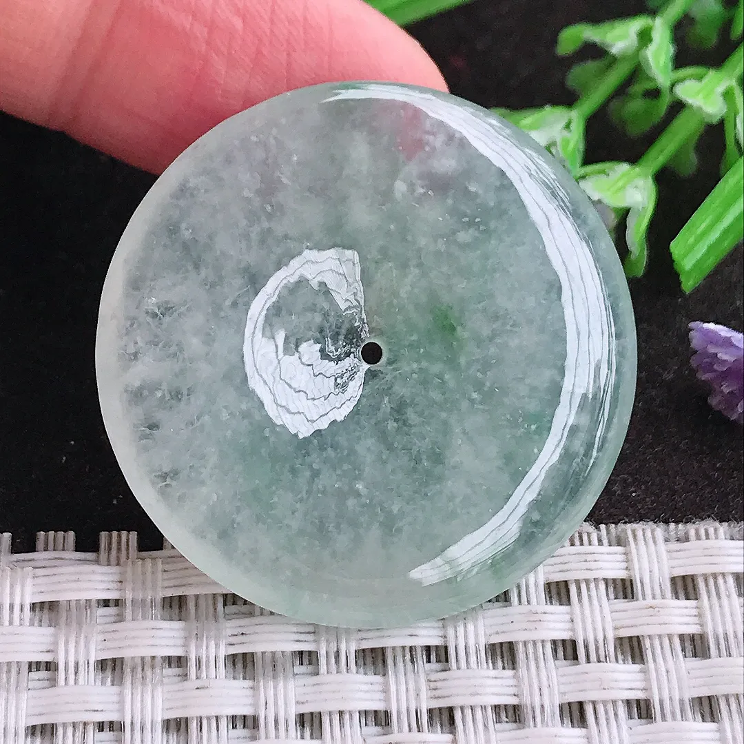 天然A货翡翠34.8/5.5老坑冰种果冻胶平安扣吊坠翡翠玉扣挂件