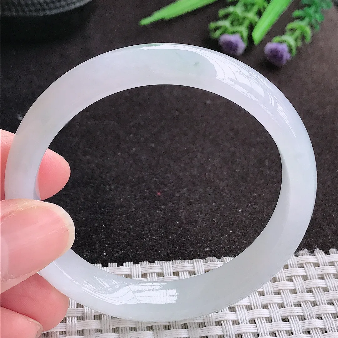 天然A货翡翠55/11.7/7.2老坑冰润起胶飘花手镯宽边玉镯