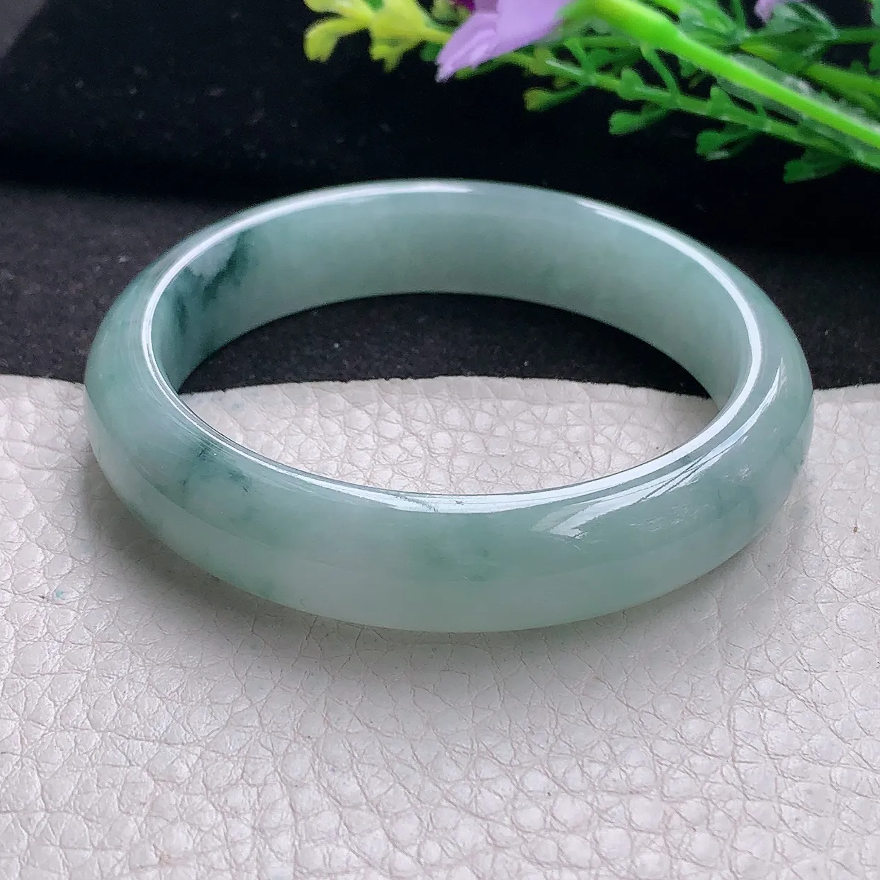 xx自然光56*12.8*7.8平安镯 翡翠a货玉手镯冰飘花宽边珠宝玉手环