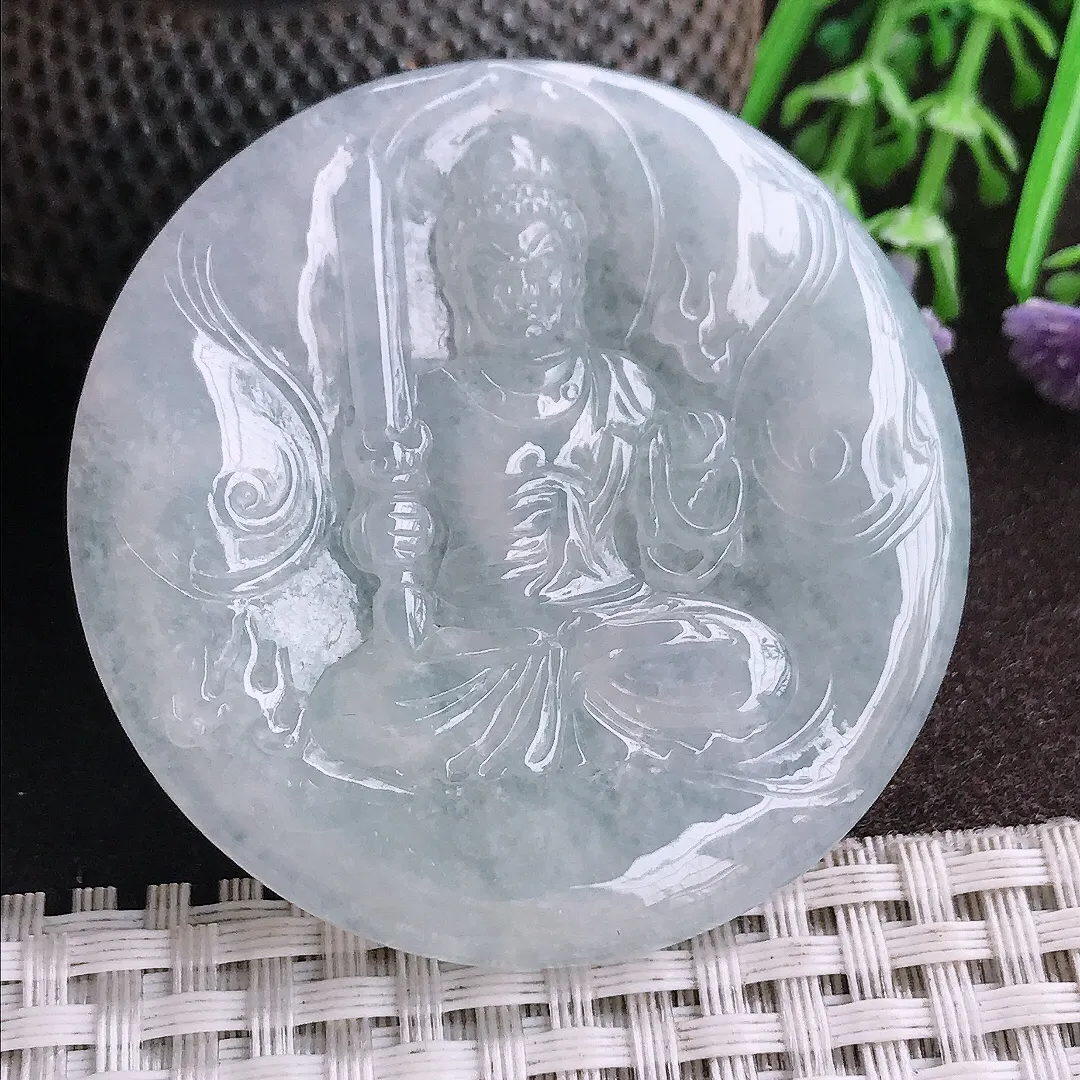 天然A货翡翠51/5老坑秀气冰润不懂明王吊坠翡翠挂件