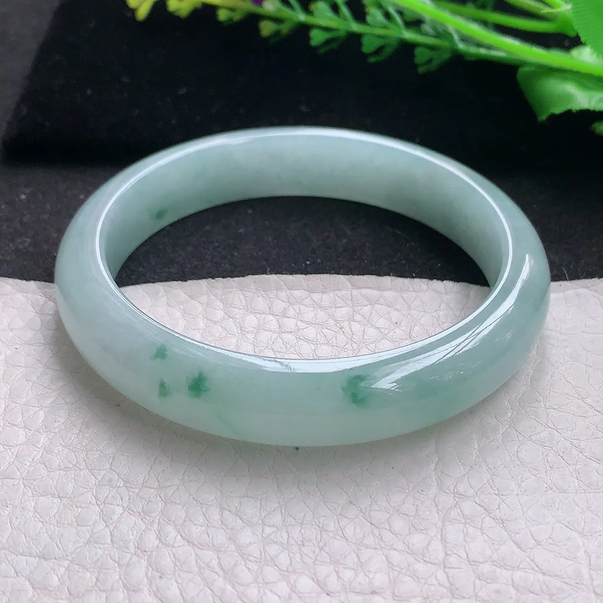 nr自然光57.5*12*7.5平安镯 翡翠a货玉手镯冰飘花秀气宽边玉手环
