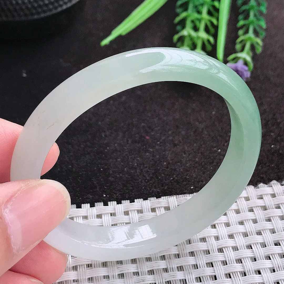 天然A货翡翠53.5/46/10/7老坑冰润起胶冰晴贵妃手镯宽边玉镯