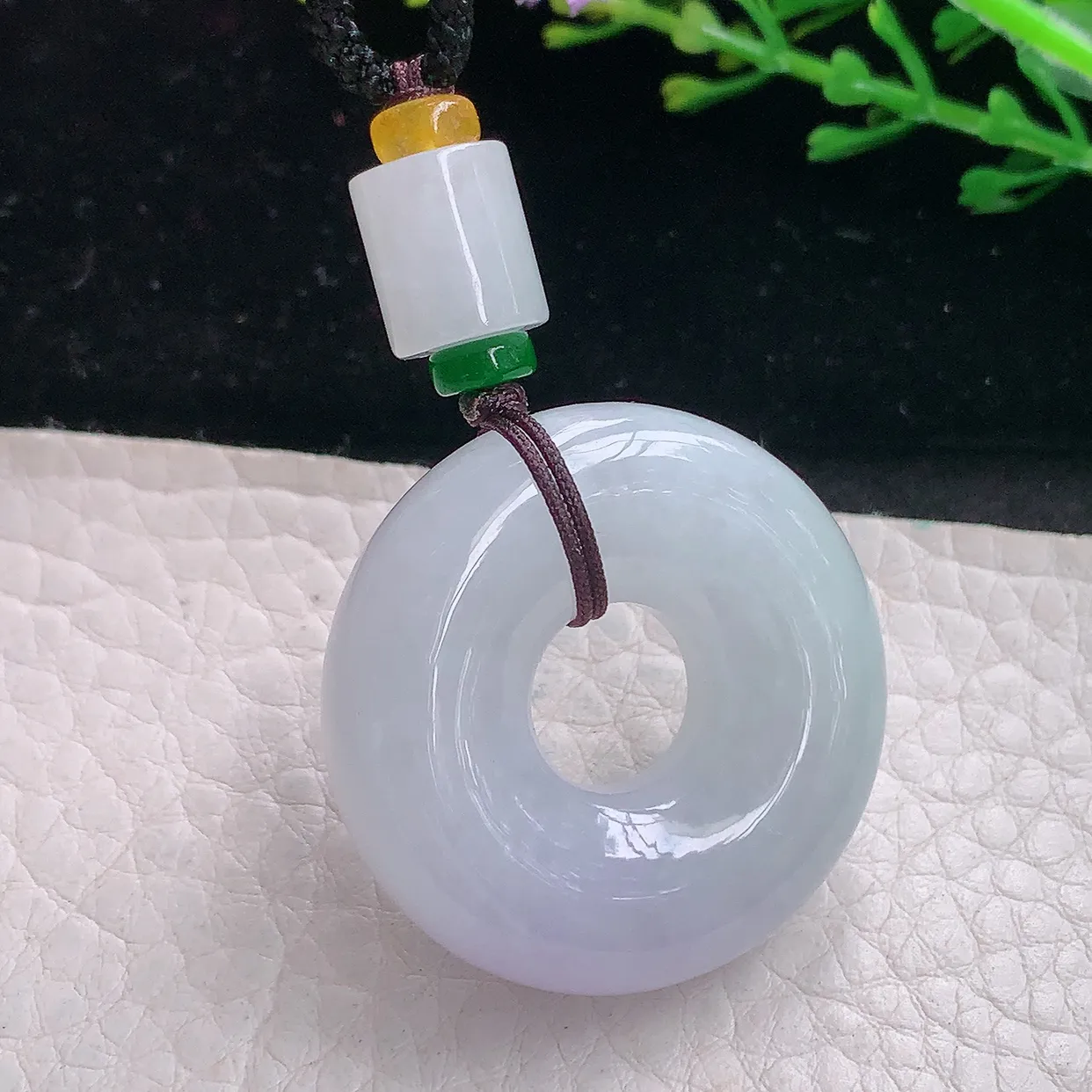 zen自然光32*9.5天然缅甸翡翠冰紫甜甜圈 平安扣玉吊坠 玉挂件