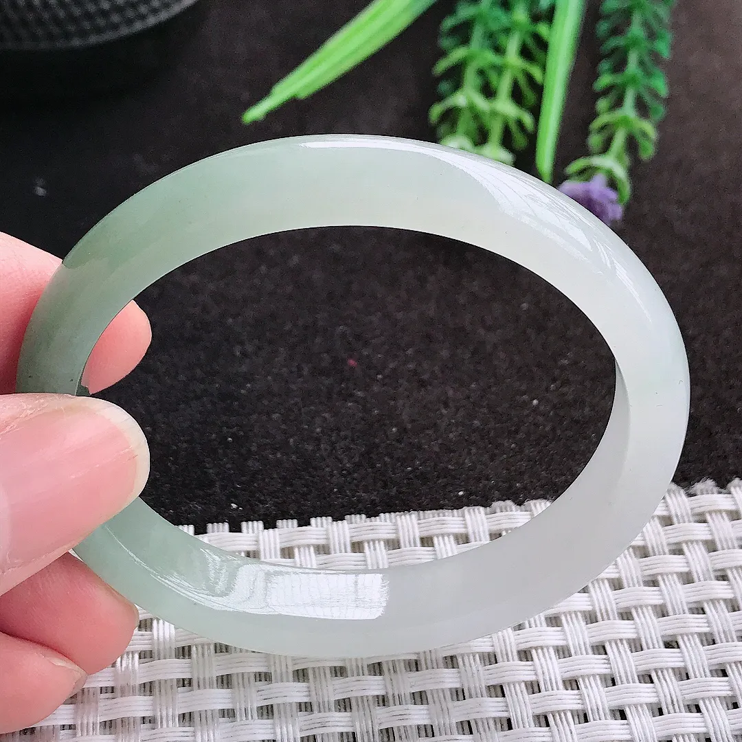 天然A货翡翠53.5/46/10/7老坑冰润起胶冰晴贵妃手镯宽边玉镯