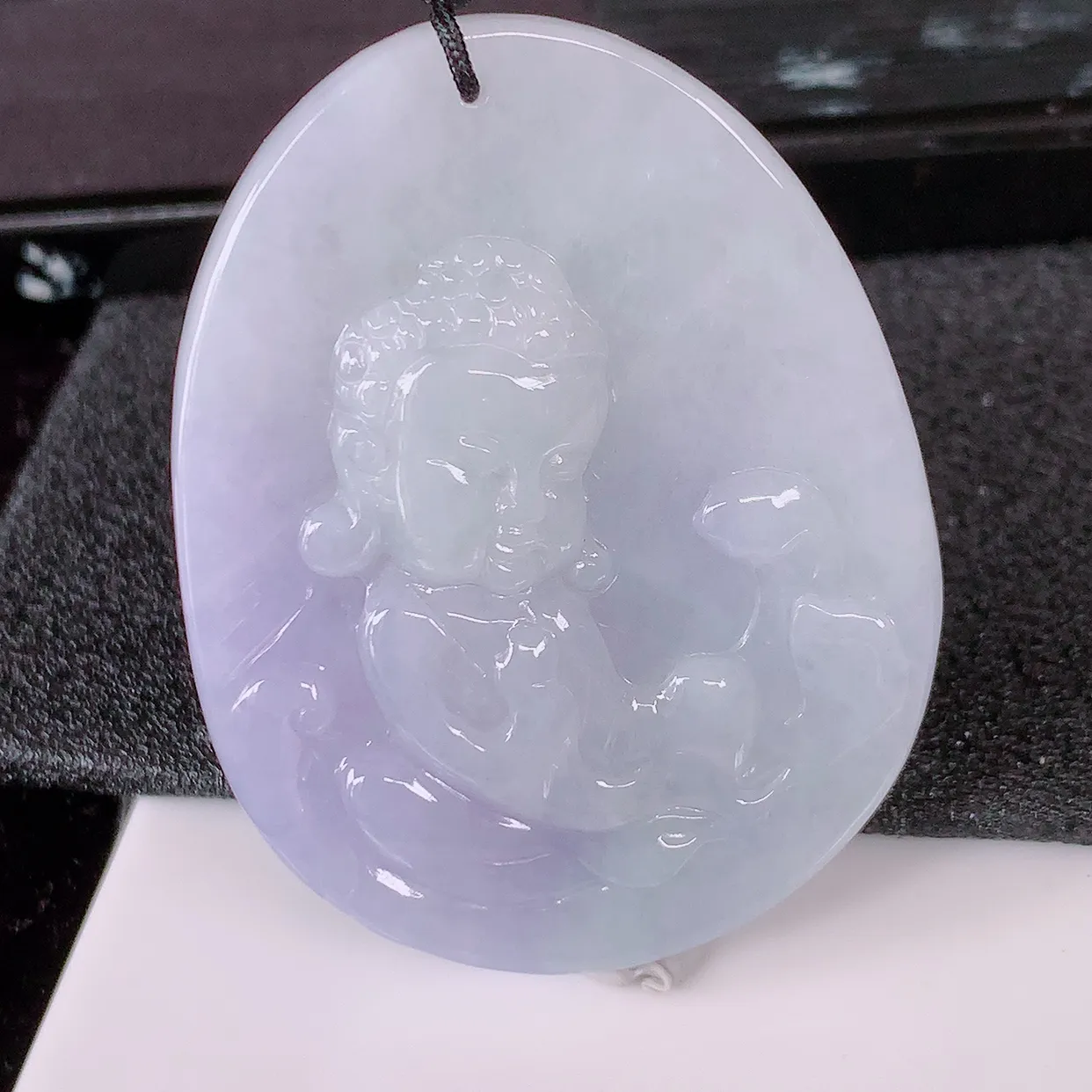 自然光实拍，冰润紫罗兰翡翠保平安宝宝佛吊坠，玉质莹润，佩戴佳品，#41.13