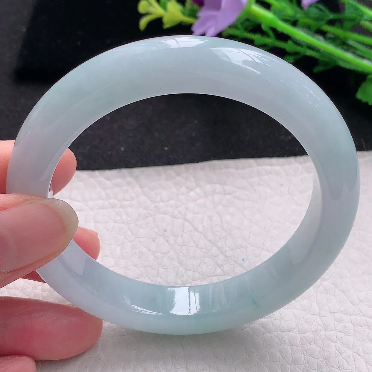 r自然光59*12*9.2平安镯 翡翠a货玉手镯冰胶白月光宽边珠宝玉手环