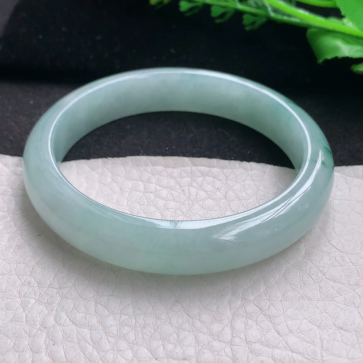 nr自然光57.5*12*7.5平安镯 翡翠a货玉手镯冰飘花秀气宽边玉手环