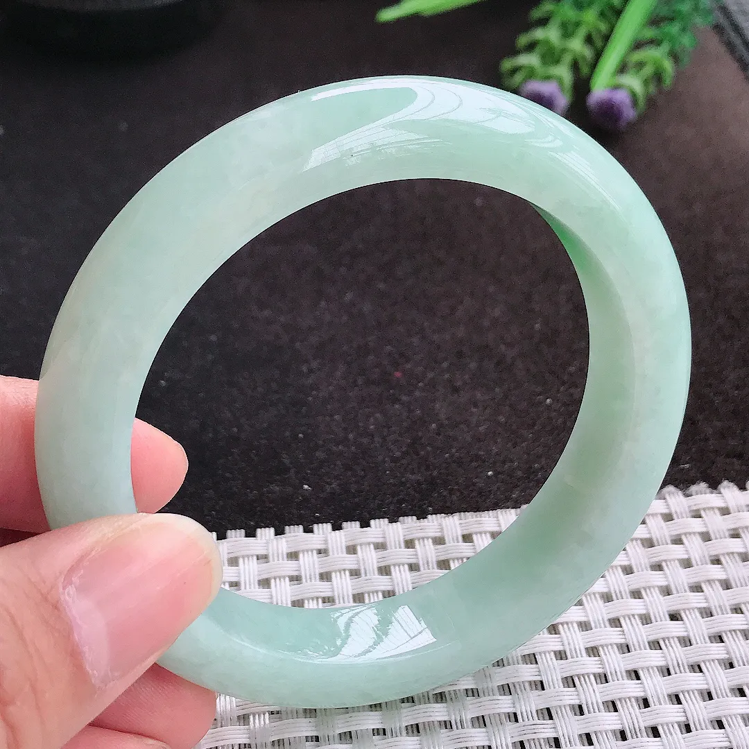 天然A货翡翠58.5/12.5/9.7老坑秀气冰润冰晴绿手镯宽边玉镯