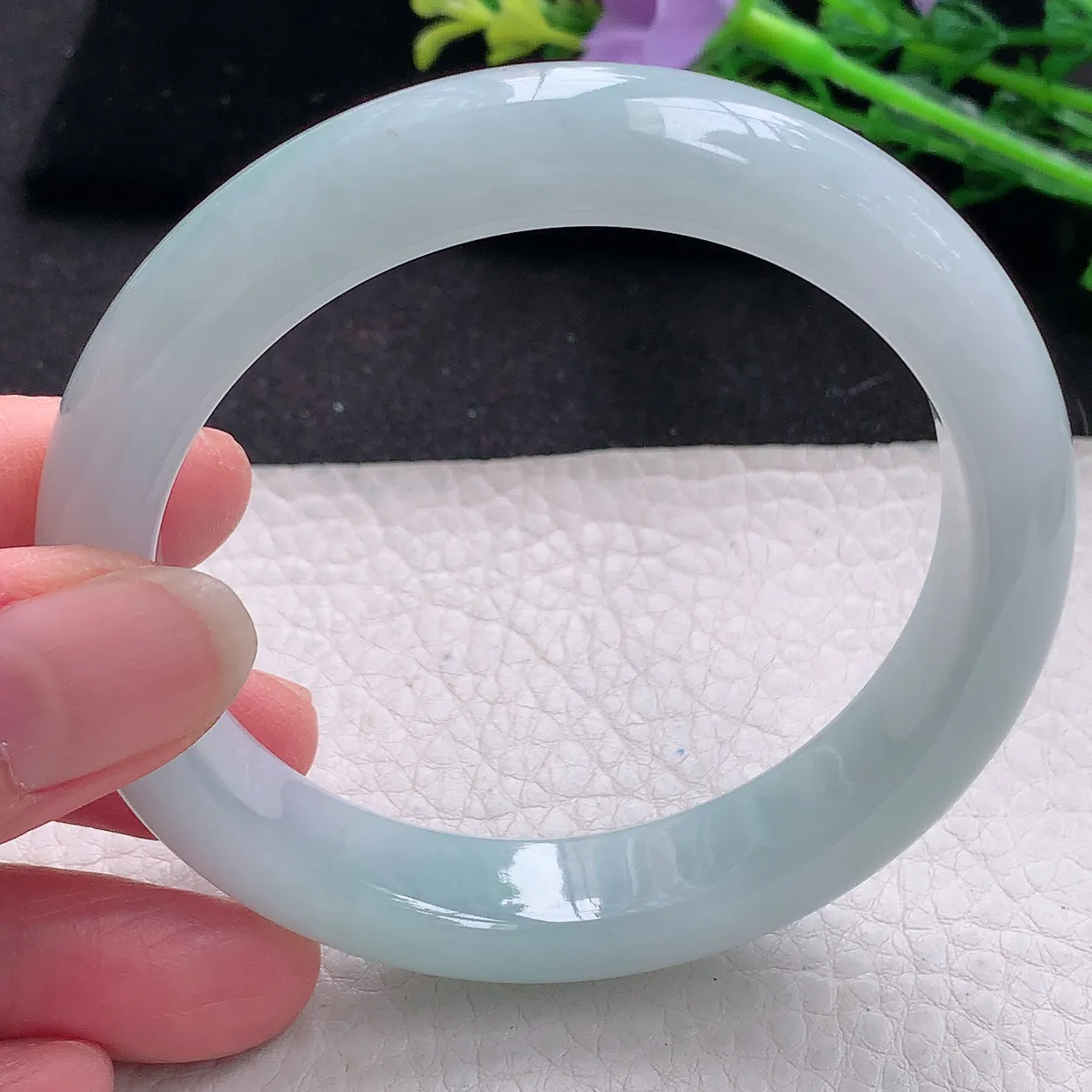 xx自然光58*12.2*8.8平安镯 翡翠a货玉手镯冰胶蓝韵宽边珠宝玉手环