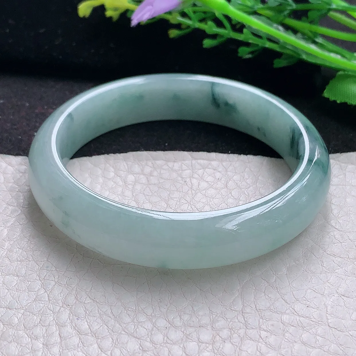 xx自然光56*12.8*7.8平安镯 翡翠a货玉手镯冰飘花宽边珠宝玉手环