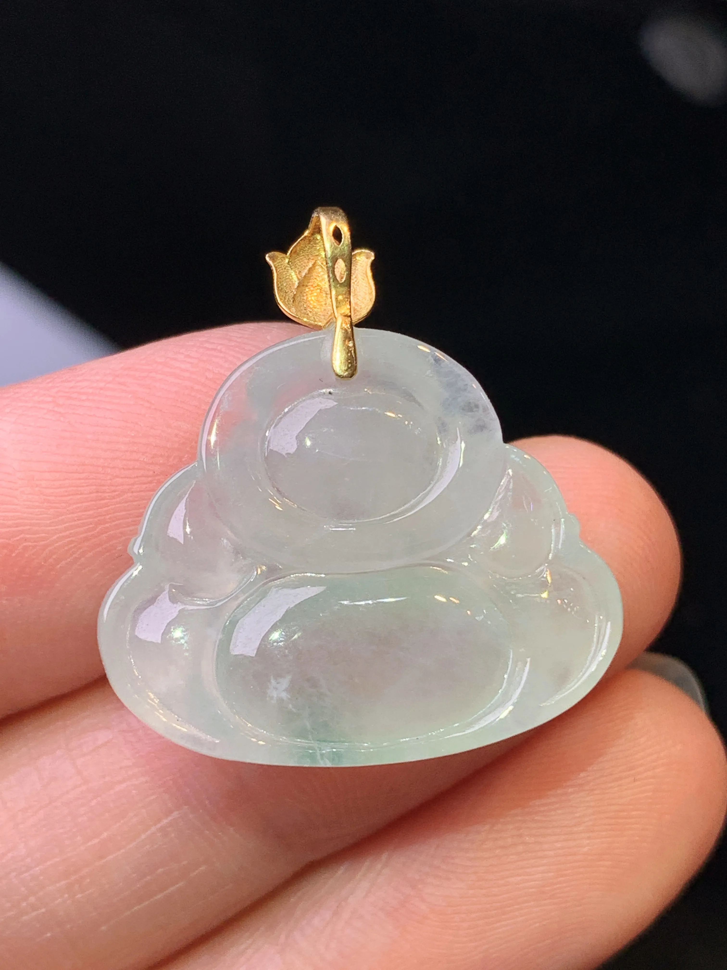 18k金镶嵌冰种佛公吊坠 玉质细腻 水润亮眼 色泽艳丽 整体尺寸25*23*6.8