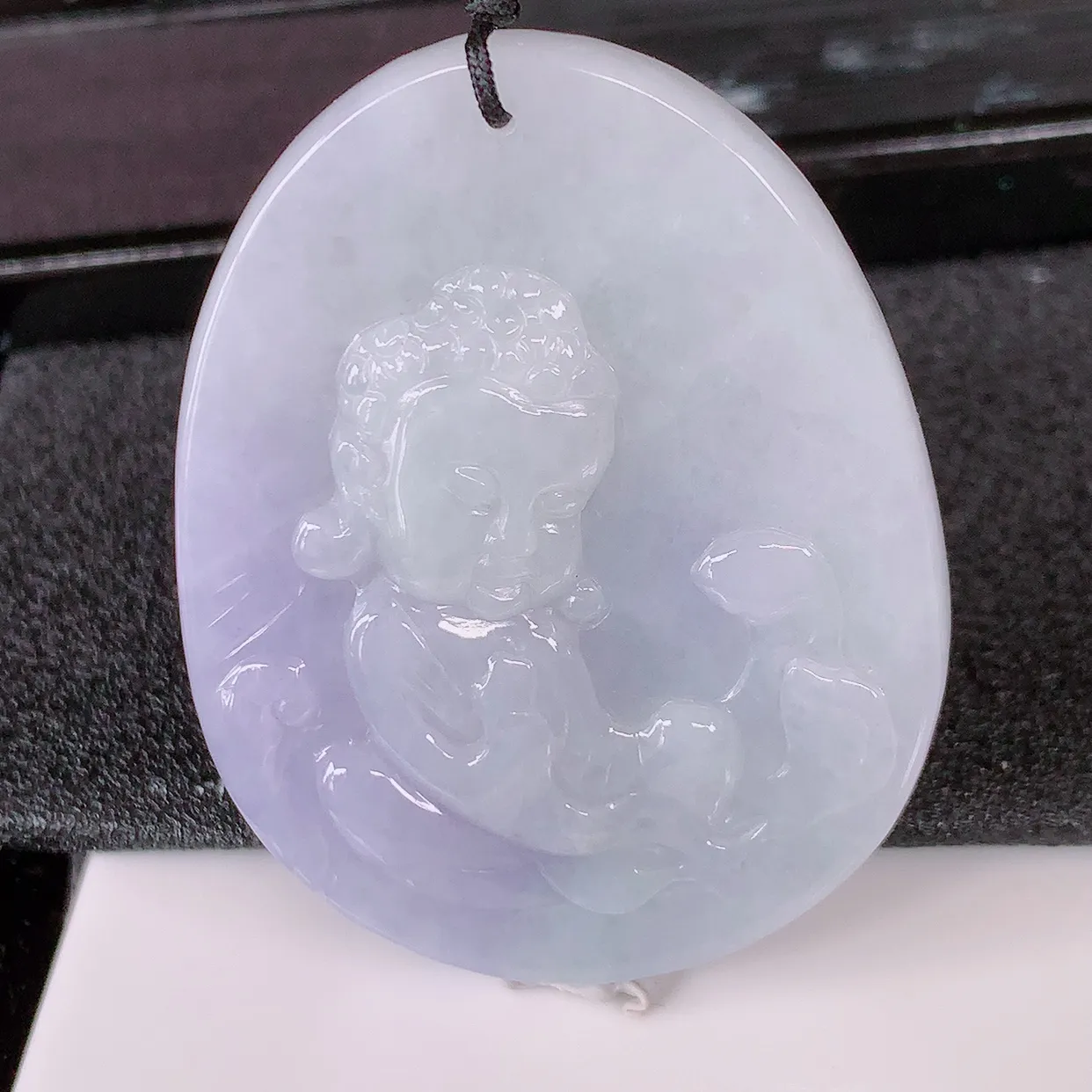 自然光实拍，冰润紫罗兰翡翠保平安宝宝佛吊坠，玉质莹润，佩戴佳品，#41.13