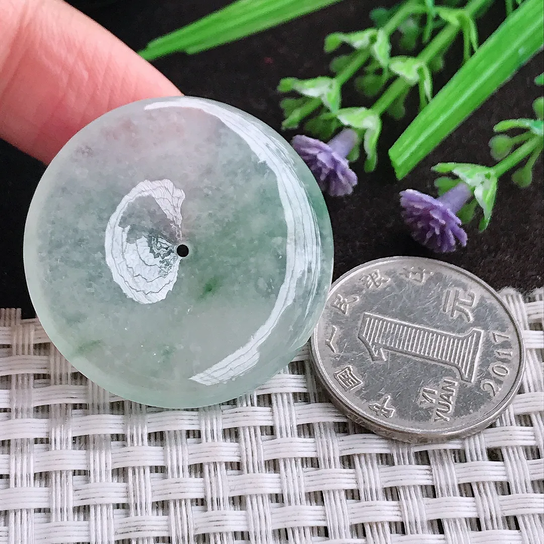 天然A货翡翠34.8/5.5老坑冰种果冻胶平安扣吊坠翡翠玉扣挂件