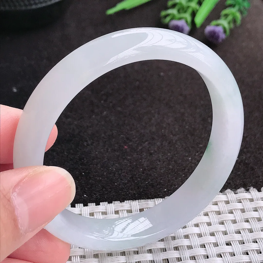 天然A货翡翠55/11.7/7.2老坑冰润起胶飘花手镯宽边玉镯