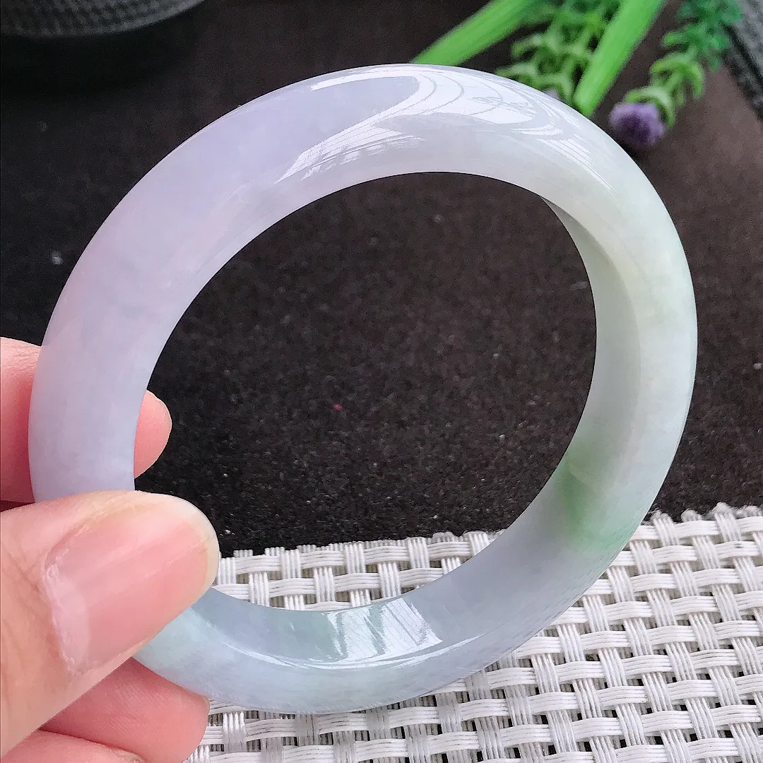 天然A货翡翠56.5/12.5/9.3老坑冰润起胶紫罗兰手镯宽边玉镯