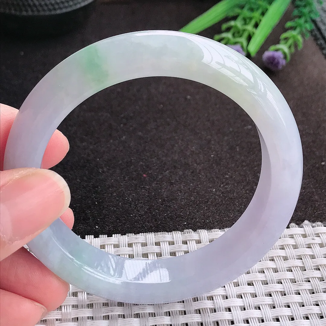 天然A货翡翠56.5/12.5/9.3老坑冰润起胶紫罗兰手镯宽边玉镯