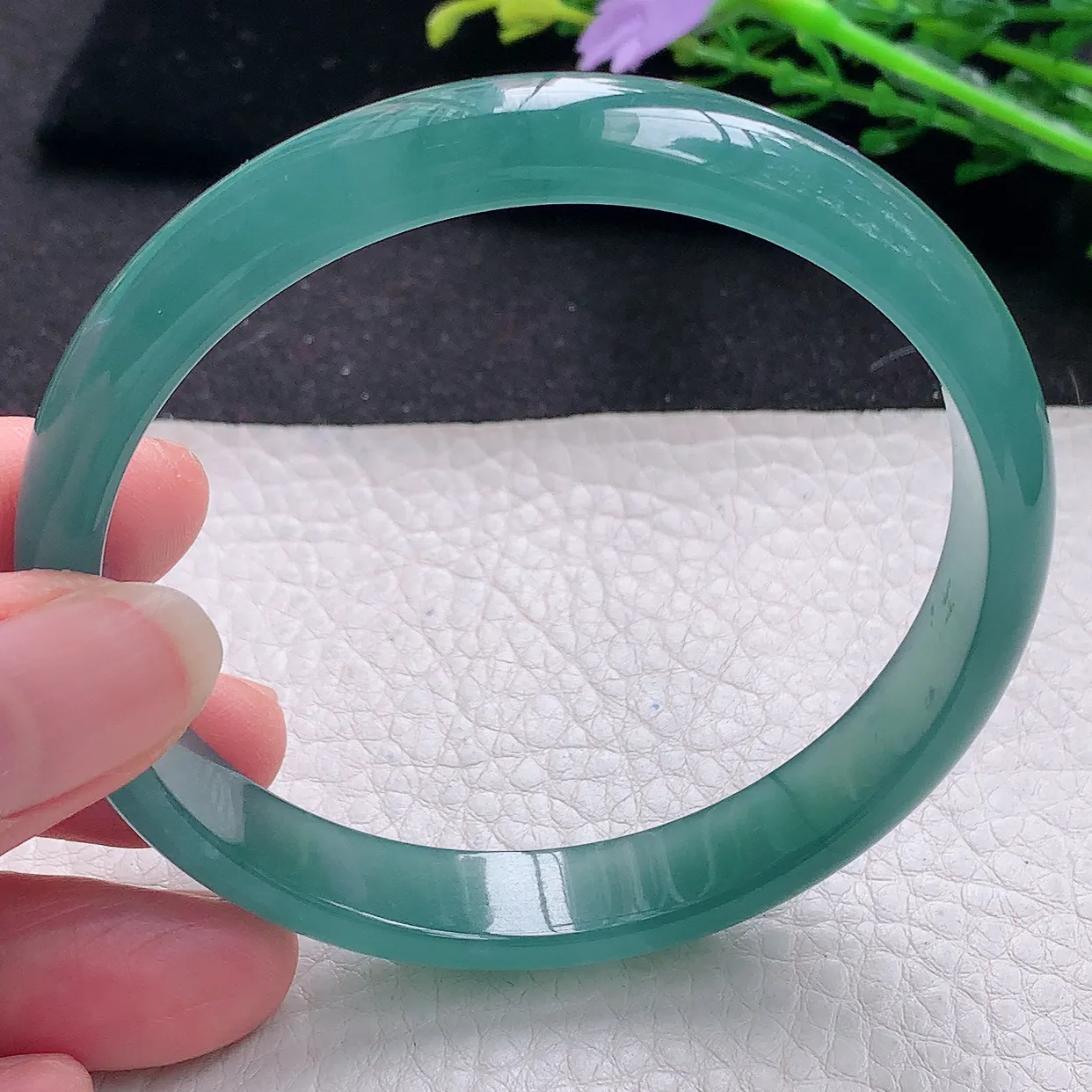 yh大圈口62*11*6平安镯 翡翠a货玉手镯冰蓝宽边珠宝玉手环