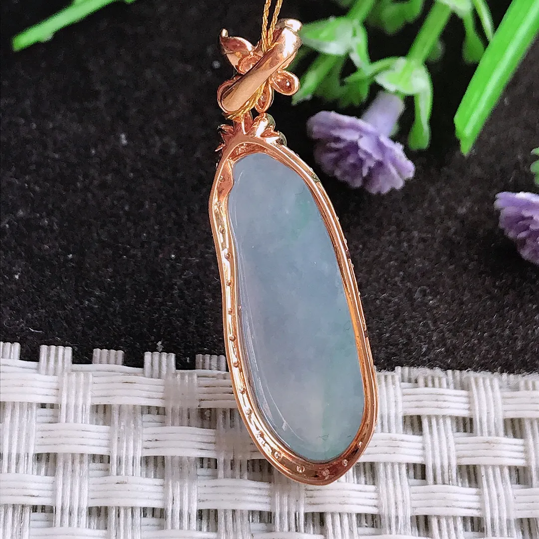 天然A货翡翠37/11/7.8老坑18k金镶嵌冰胶果冻紫罗兰福瓜吊坠翡翠挂件