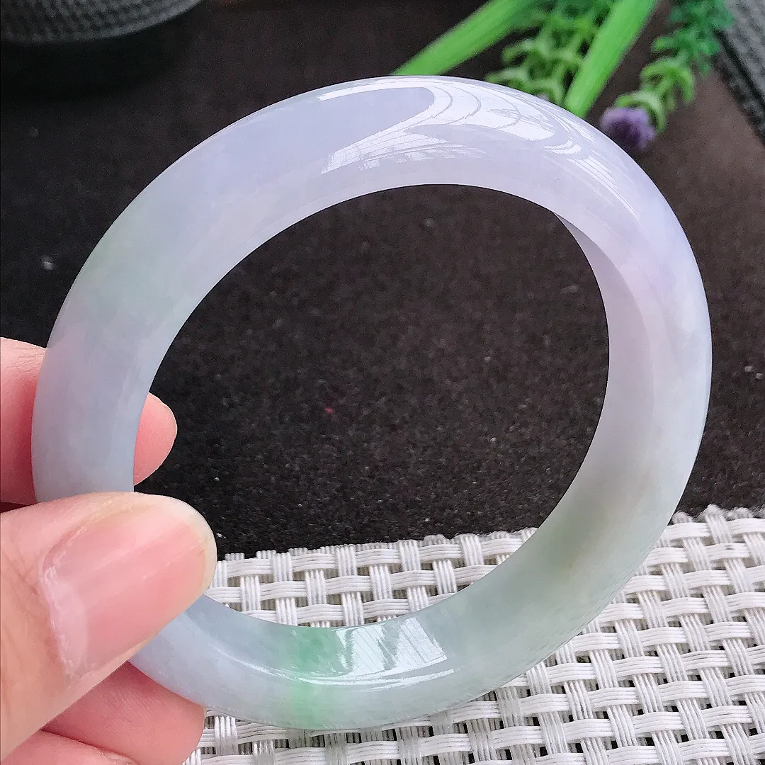 天然A货翡翠56.5/12.5/9.3老坑冰润起胶紫罗兰手镯宽边玉镯