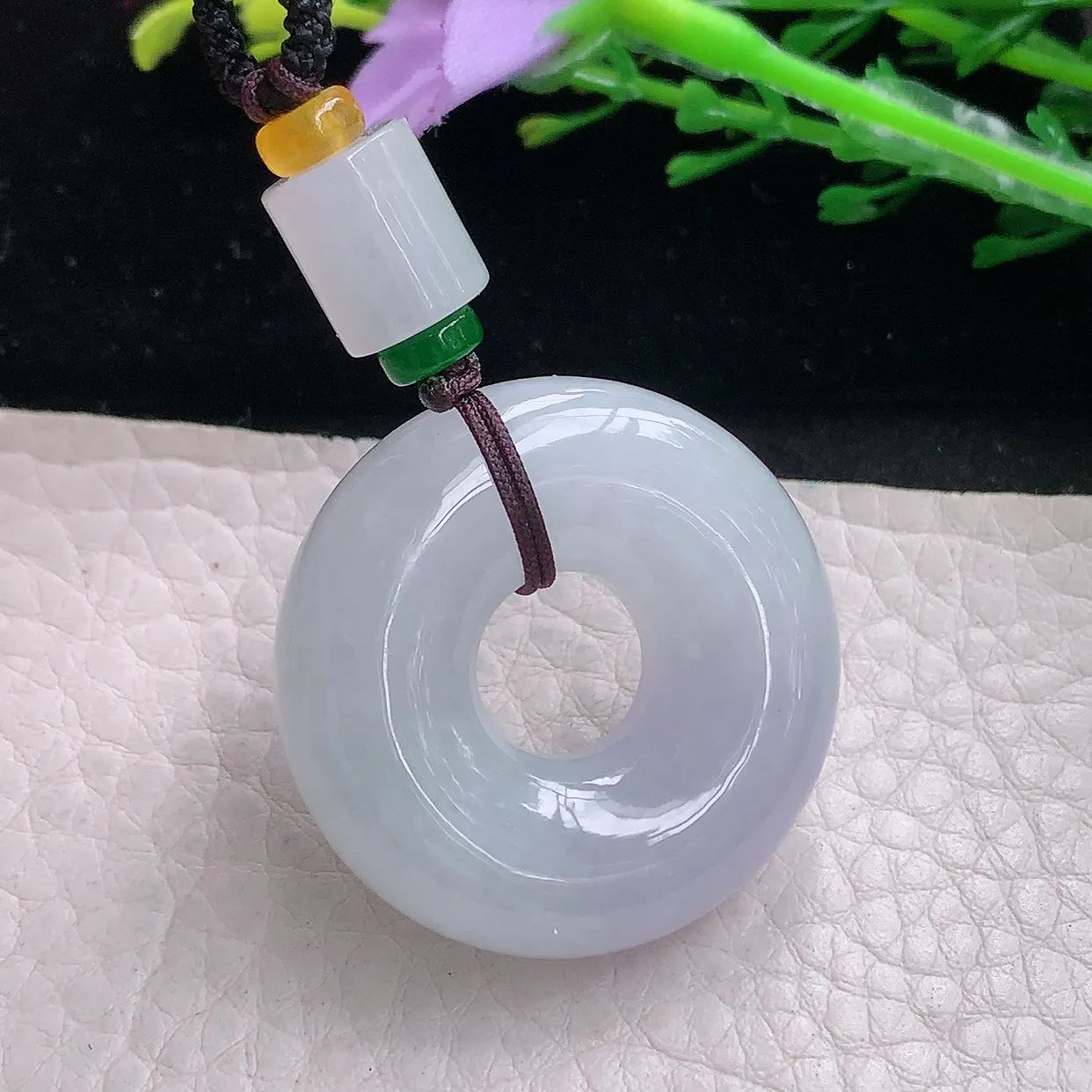 zen自然光32*9.5天然缅甸翡翠冰紫甜甜圈 平安扣玉吊坠 玉挂件