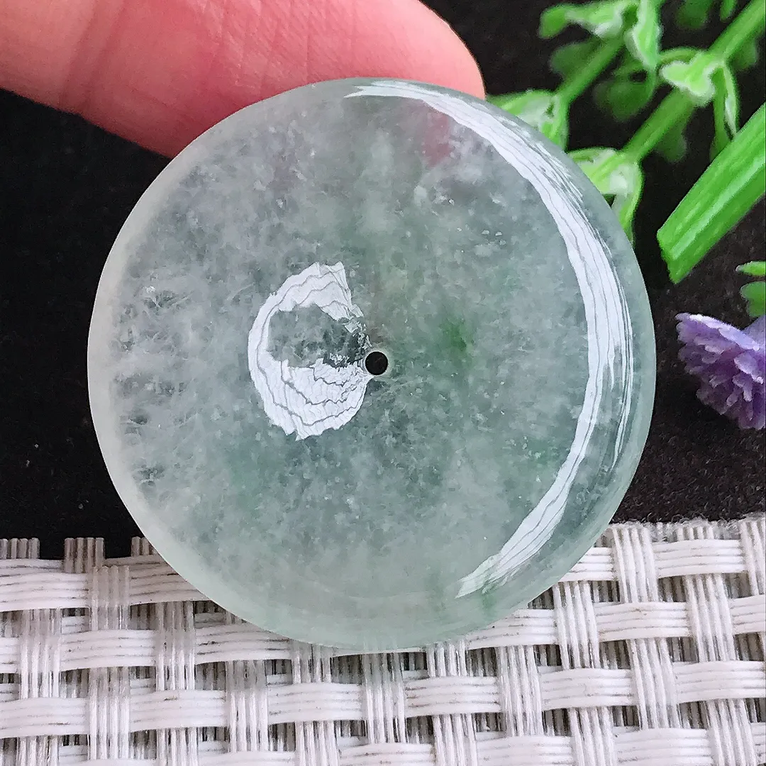 天然A货翡翠34.8/5.5老坑冰种果冻胶平安扣吊坠翡翠玉扣挂件