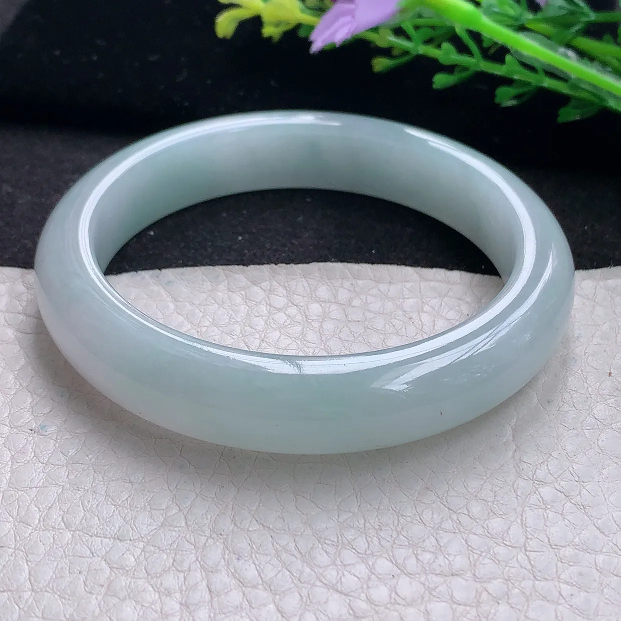 xx自然光58*12.2*8.8平安镯 翡翠a货玉手镯冰胶蓝韵宽边珠宝玉手环