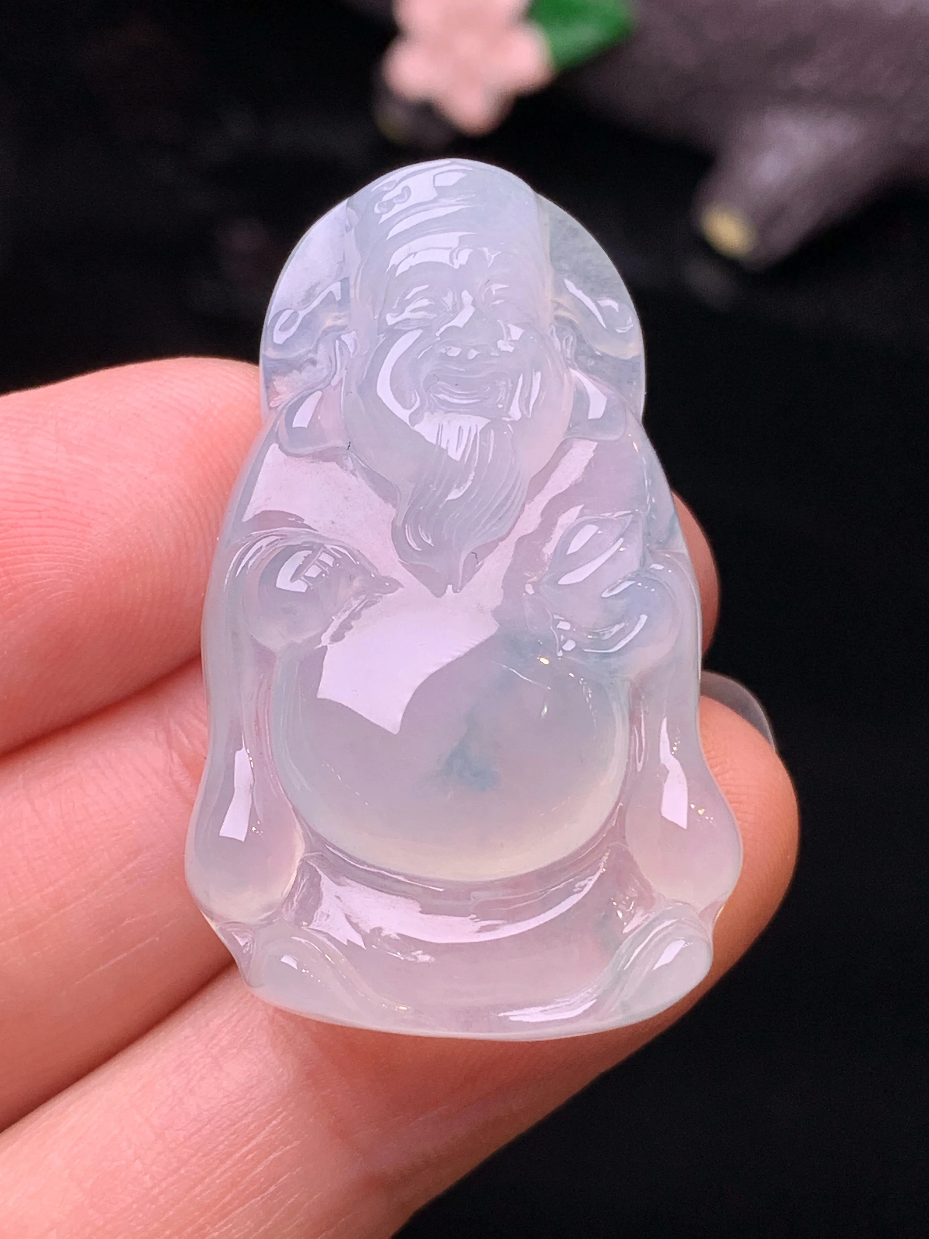 冰种财神吊坠 玉质细腻 水润亮眼 色泽艳丽 整体尺寸36*22.5*7