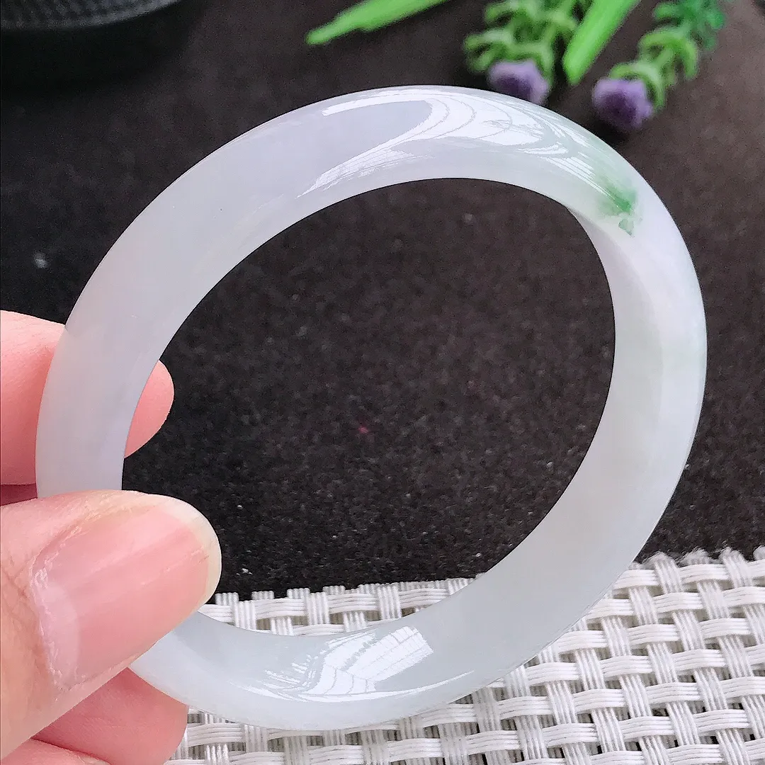 天然A货翡翠55/11.7/7.2老坑冰润起胶飘花手镯宽边玉镯
