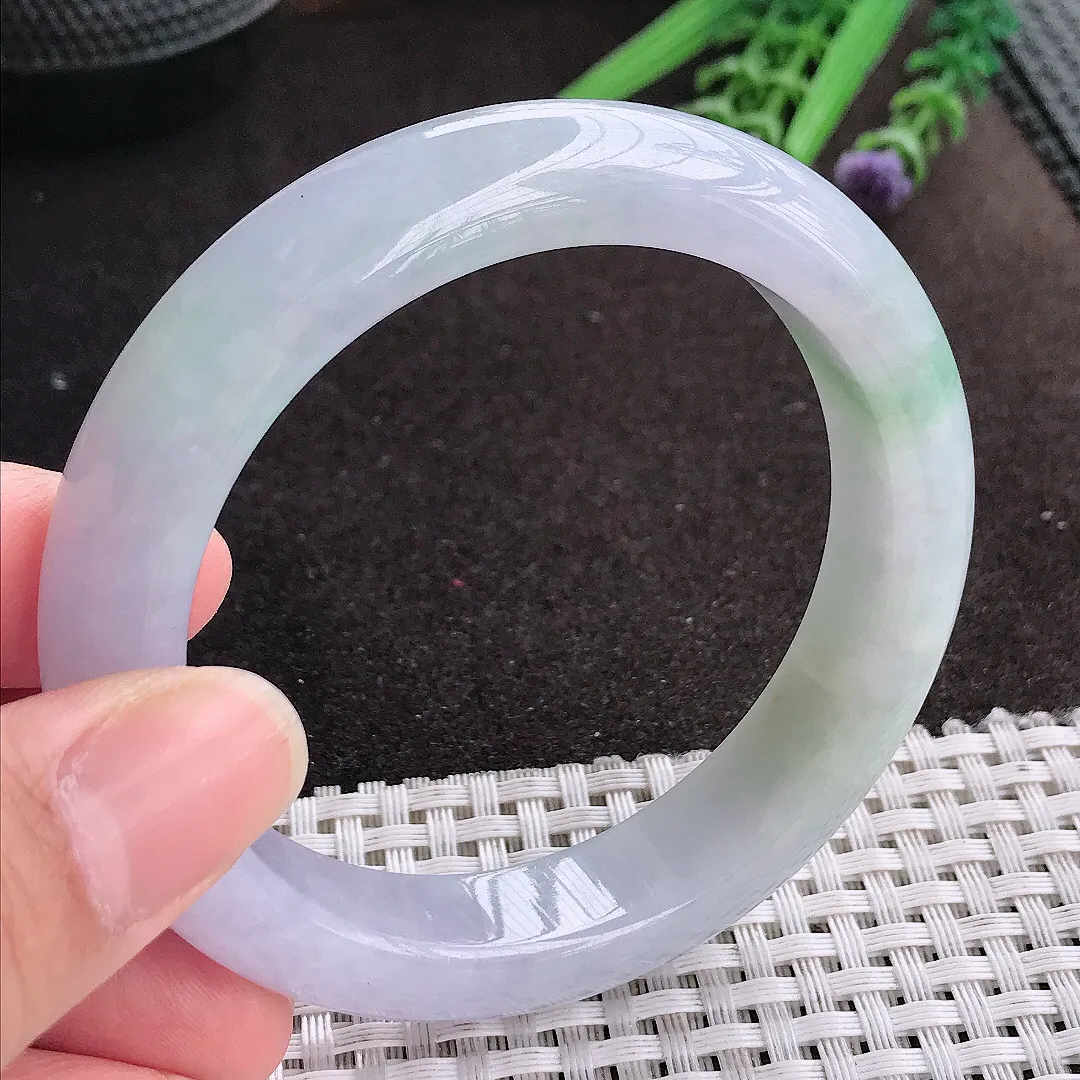 天然A货翡翠56.5/12.5/9.3老坑冰润起胶紫罗兰手镯宽边玉镯