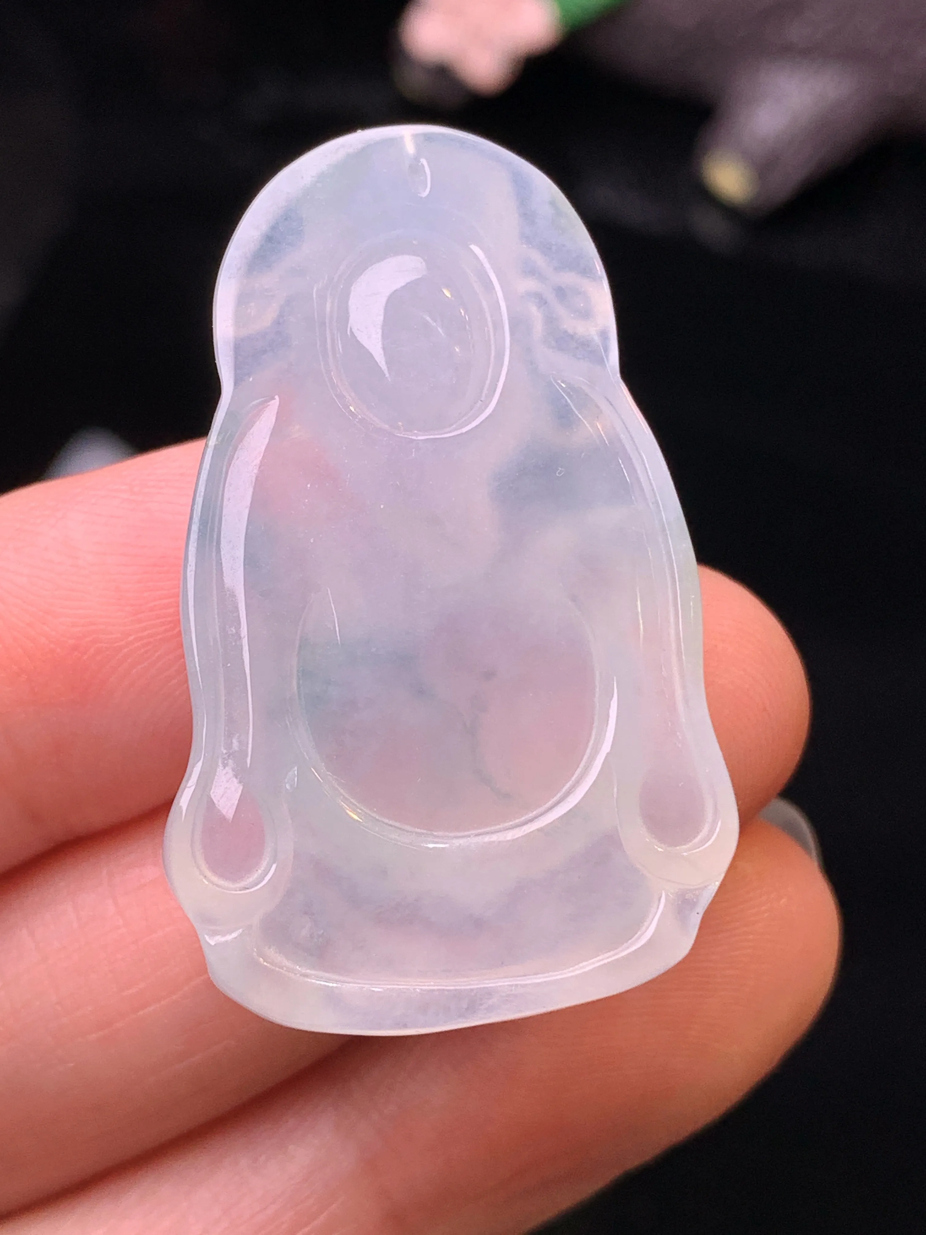 冰种财神吊坠 玉质细腻 水润亮眼 色泽艳丽 整体尺寸36*22.5*7