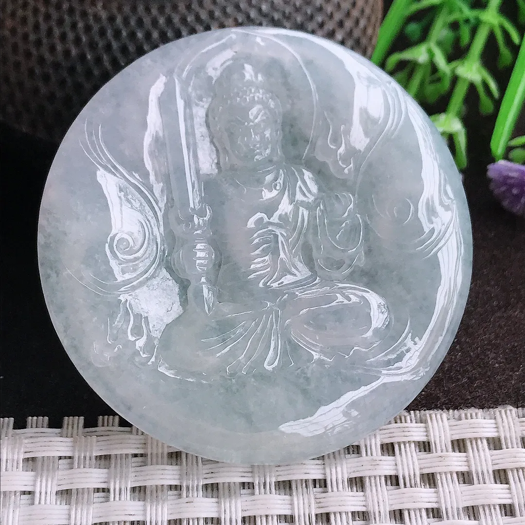 天然A货翡翠51/5老坑秀气冰润不懂明王吊坠翡翠挂件