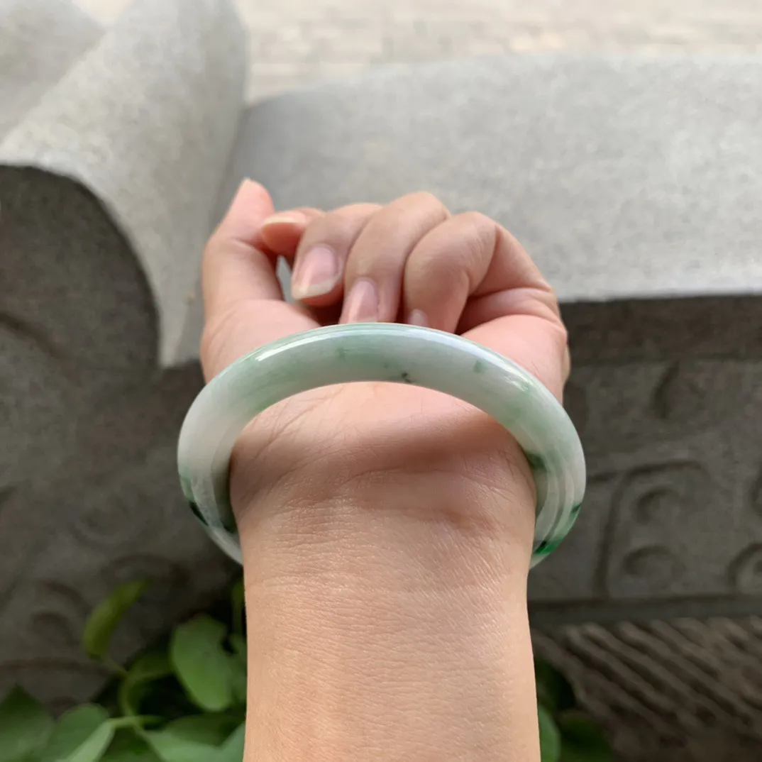 圈口 54.2-8.4【飘绿圆条手镯】圆条54 55可戴