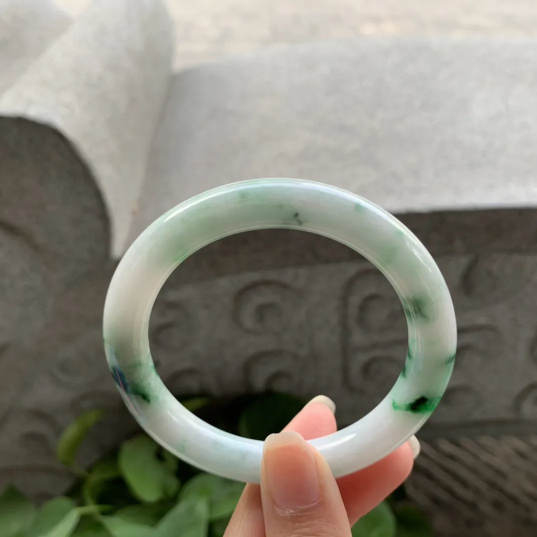 圈口 54.2-8.4【飘绿圆条手镯】圆条54 55可戴