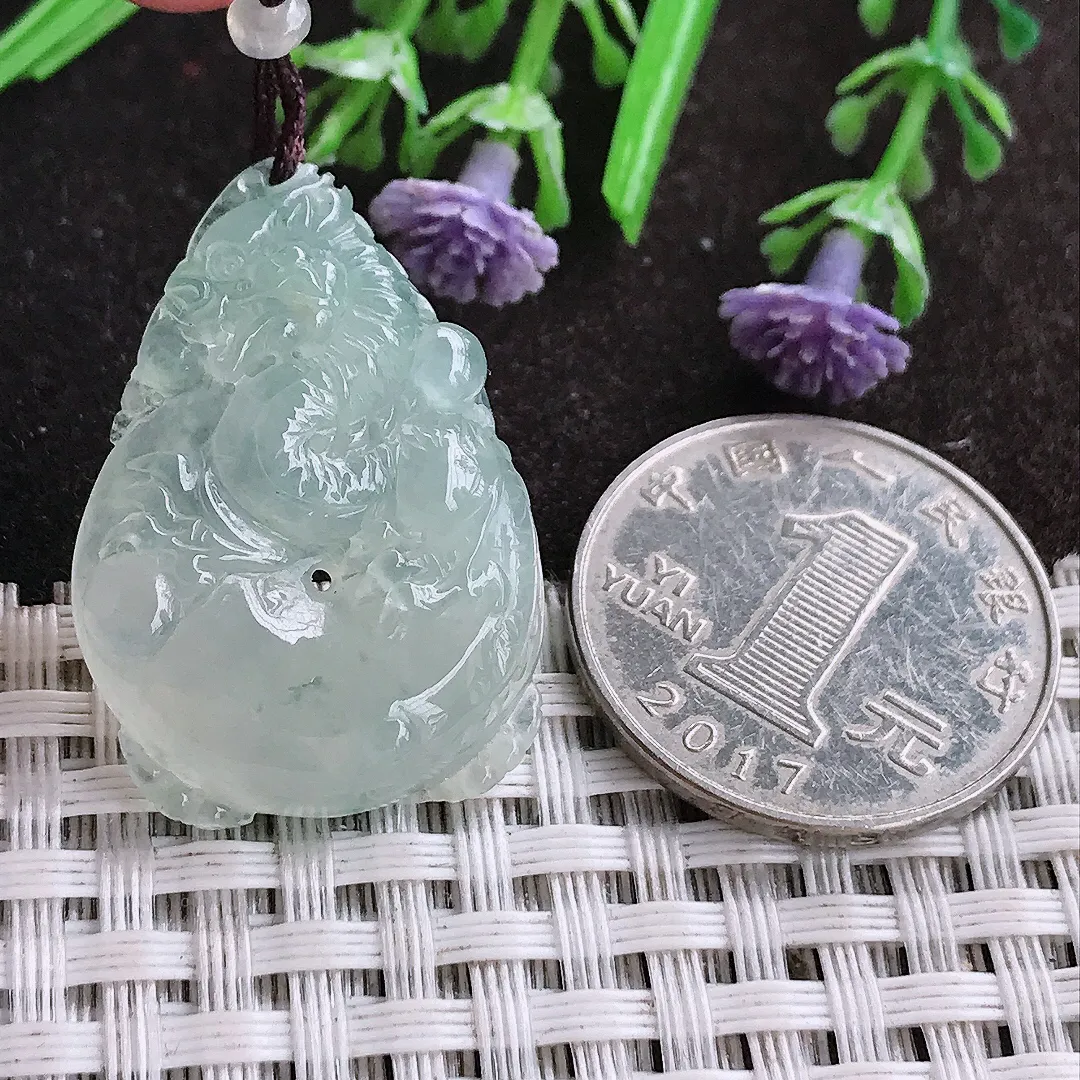 天然A货翡翠31.3/22.5/6.5老坑冰透果冻胶冰飘花龙牌吊坠翡翠龙行天下挂件