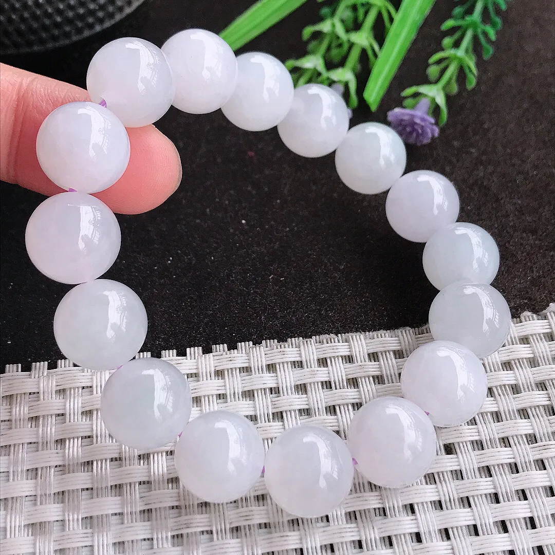 天然A货翡翠12.6/16颗老坑冰润水灵月光白玉珠手链圆珠手串