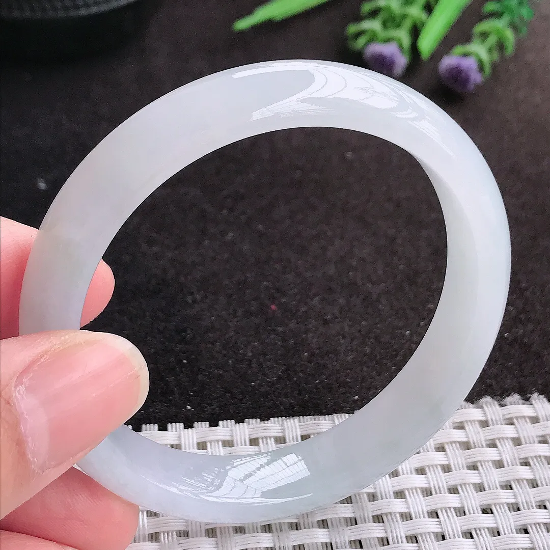 天然A货翡翠55/11.7/7.2老坑冰润起胶飘花手镯宽边玉镯