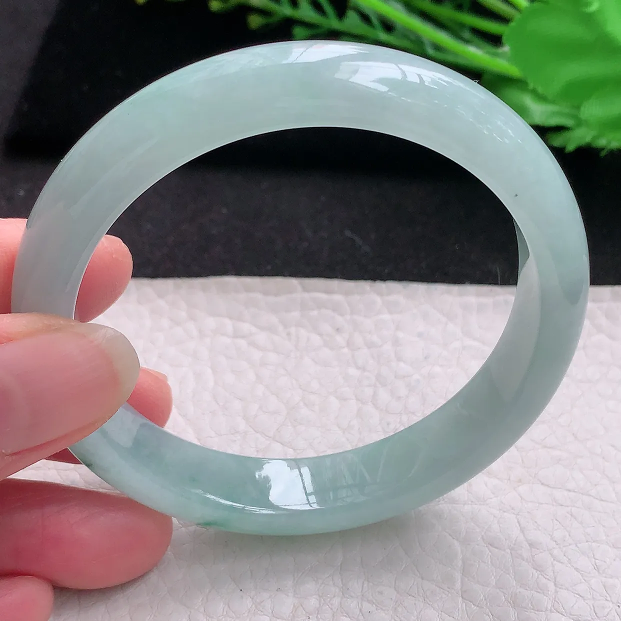 nr自然光57.5*12*7.5平安镯 翡翠a货玉手镯冰飘花秀气宽边玉手环