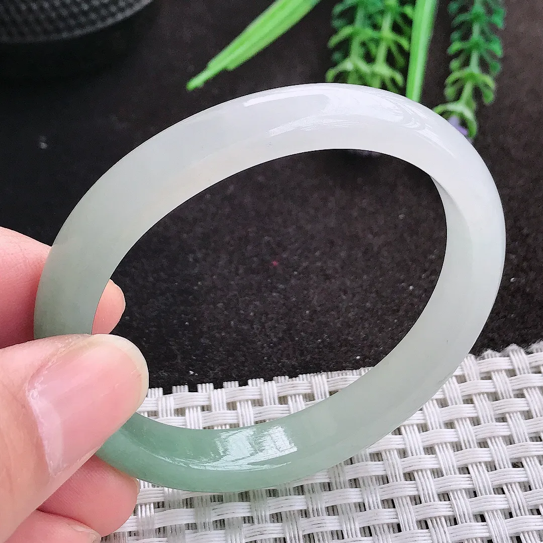 天然A货翡翠53.5/46/10/7老坑冰润起胶冰晴贵妃手镯宽边玉镯