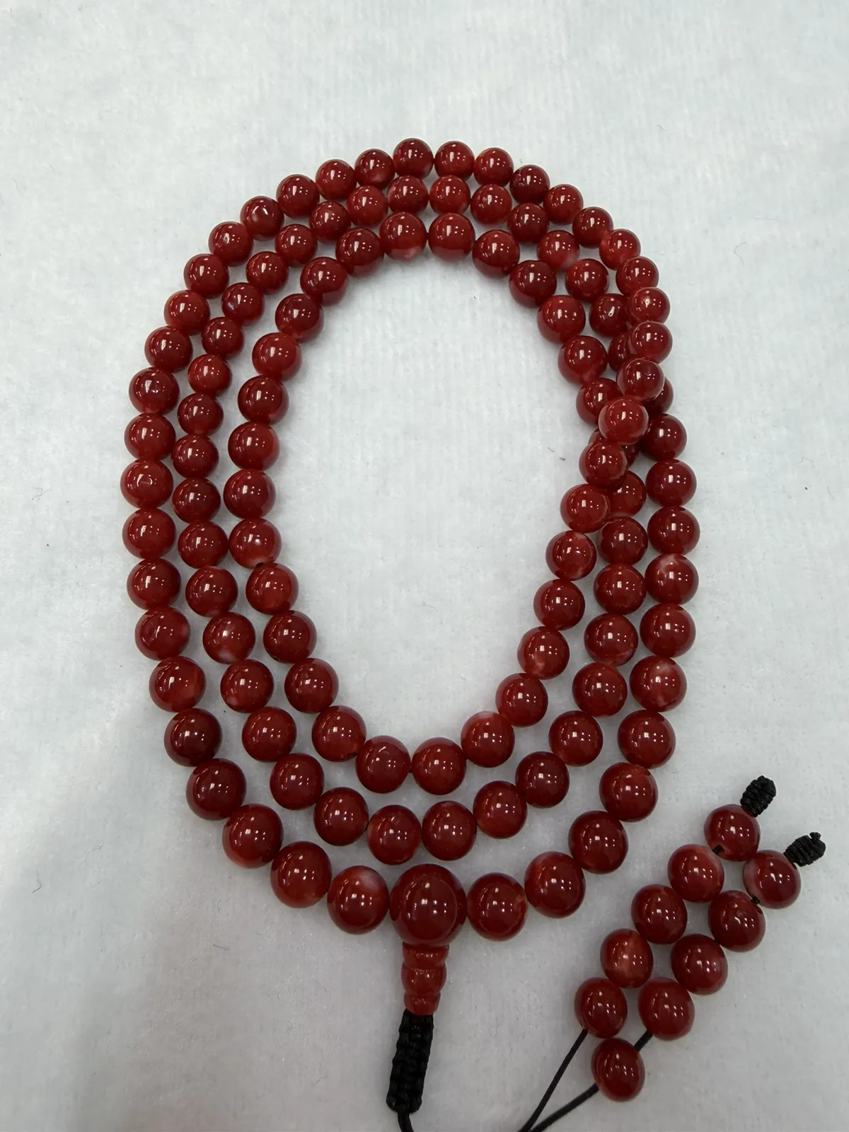 【天然日本阿卡赤血牛血红珊瑚7mm圆珠108粒佛珠链】可遇不可求！项链手链两用款！日本产地，阿卡材料