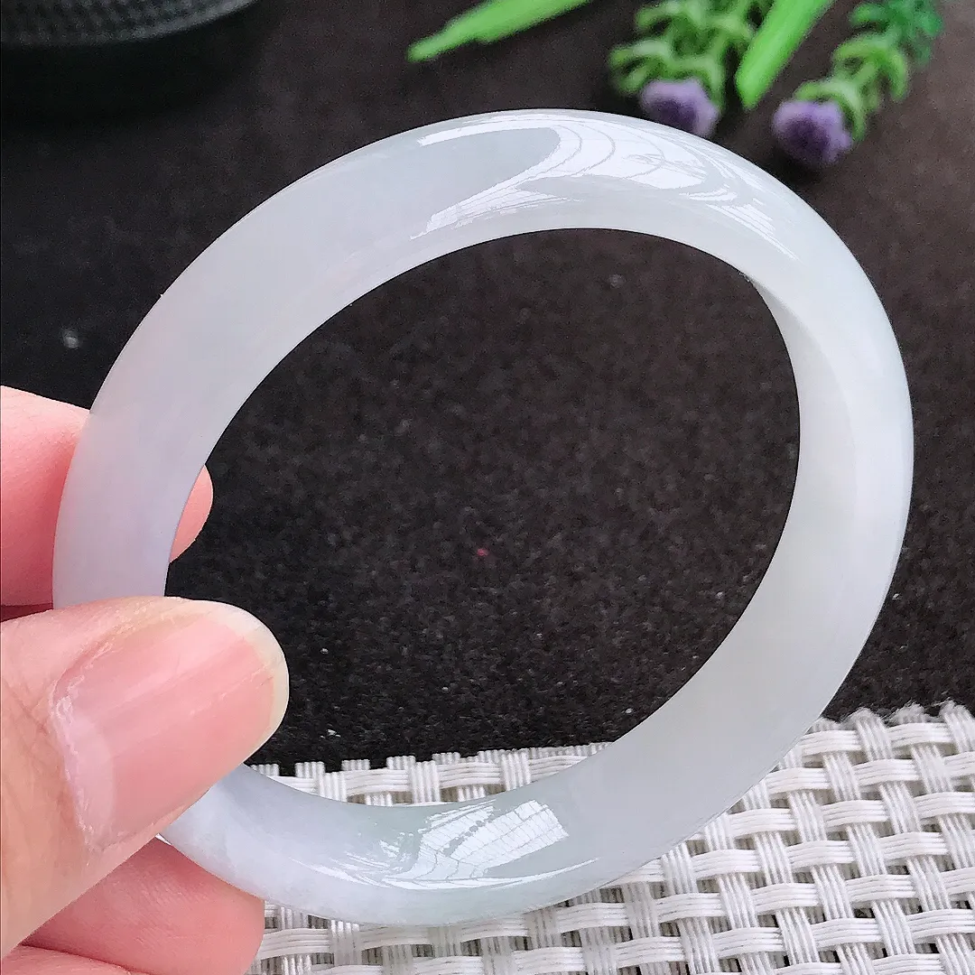 天然A货翡翠55/11.7/7.2老坑冰润起胶飘花手镯宽边玉镯